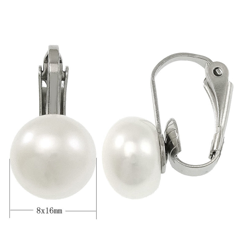 Wit zoetwater parel clips oorbellen met zilver edelstaal, maat indicatie | Clip Pearl 8 mm