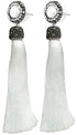 Lange witte zoetwater parel oorbellen met stras steentjes en wit kwastje | Bright Pearl White Tassel