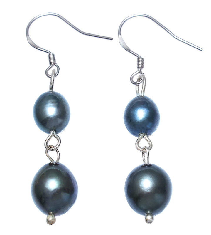 Zoetwater parel oorbellen met blauw zwarte parels en sterling zilver (925) | Dorian