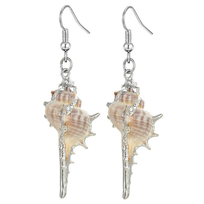 Lange schelpen oorbellen met witte schelp en sterling zilver (925) | Shell Cabrit Silver