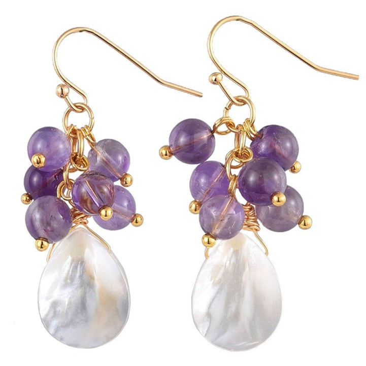 Edelstenen oorbellen met paarse amethist en wit parelmoer | Abella Amethyst