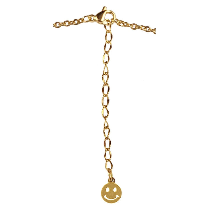 Slotje van zwarte edelstenen ketting met goud edelstaal en hematiet stenen die het woord HAPPY in morse code weer geeft | Morse Code Happy Black Hematite Gold