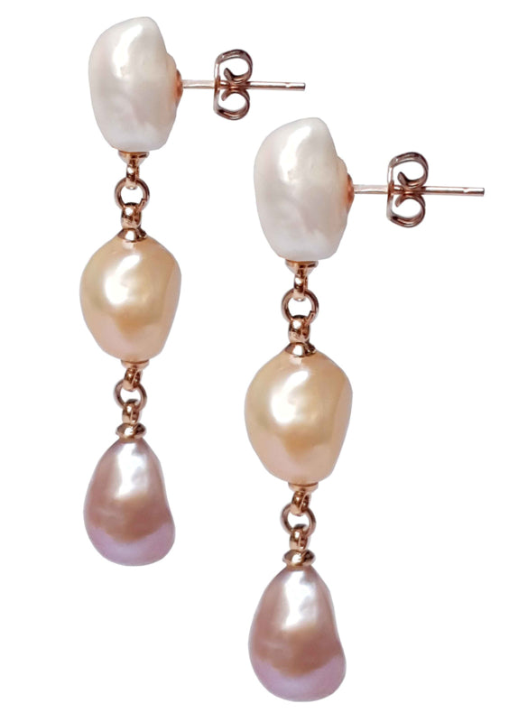 Zoetwater parel oorbellen 3 Baroque Soft Pearls