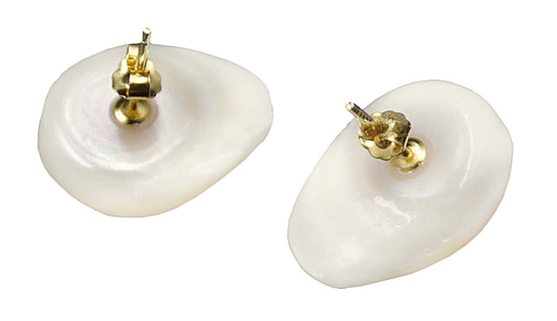 Achterkant van grote witte barok parel oorbellen, grote witte zoetwater parel oorbellen met goud sterling zilver (925)