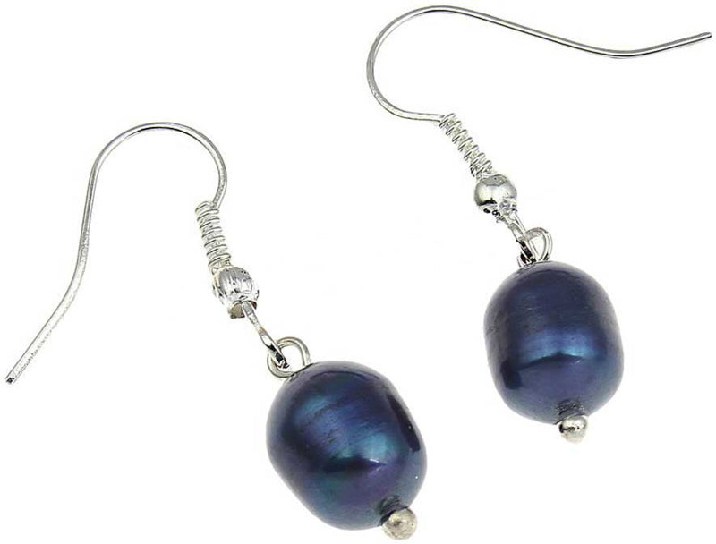 Blauwe zoetwater parel oorbellen met sterling zilver (925) liggend | Dangling Blue Pearl