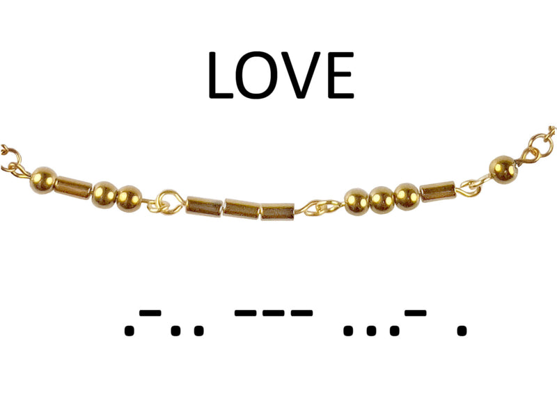 Cadeau set edelstenen ketting Morse Code Love Gold Hematite