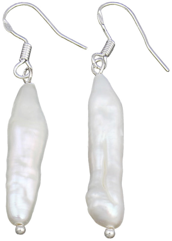 Witte zoetwater parel oorbellen met  witte langwerpige parel en sterling zilver (925) | Big Pearl Stick
