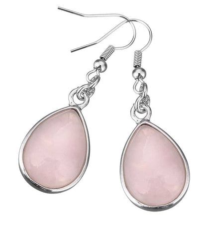 Roze edelstenen oorbellen met sterling zilver schuin | Rose Quartz Teardrop