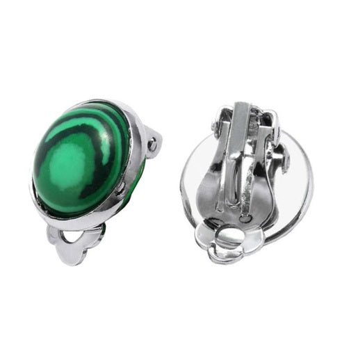Groene edelstenen clips oorbellen met malachiet voor en achteraanzicht | Malachite Clips