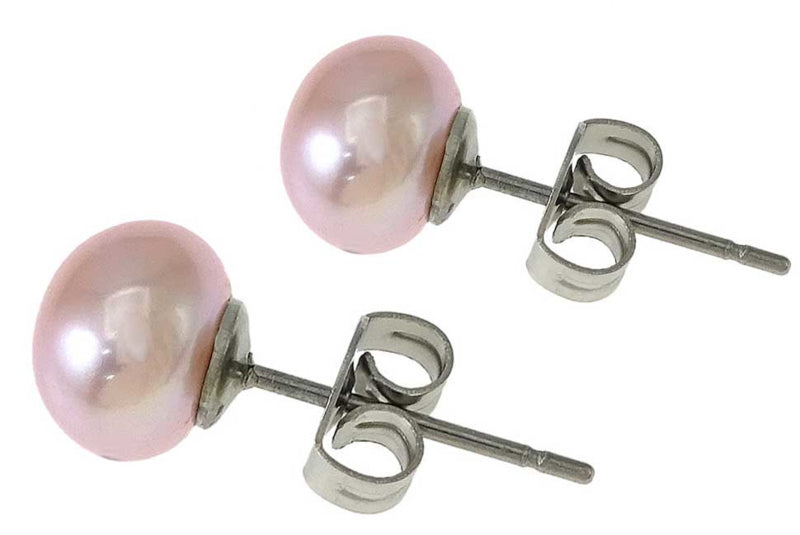 Roze zoetwater parel oorbellen met zilver edelstaal, parel oorknopje, zijaanzicht | Pearl Rose 10 mm