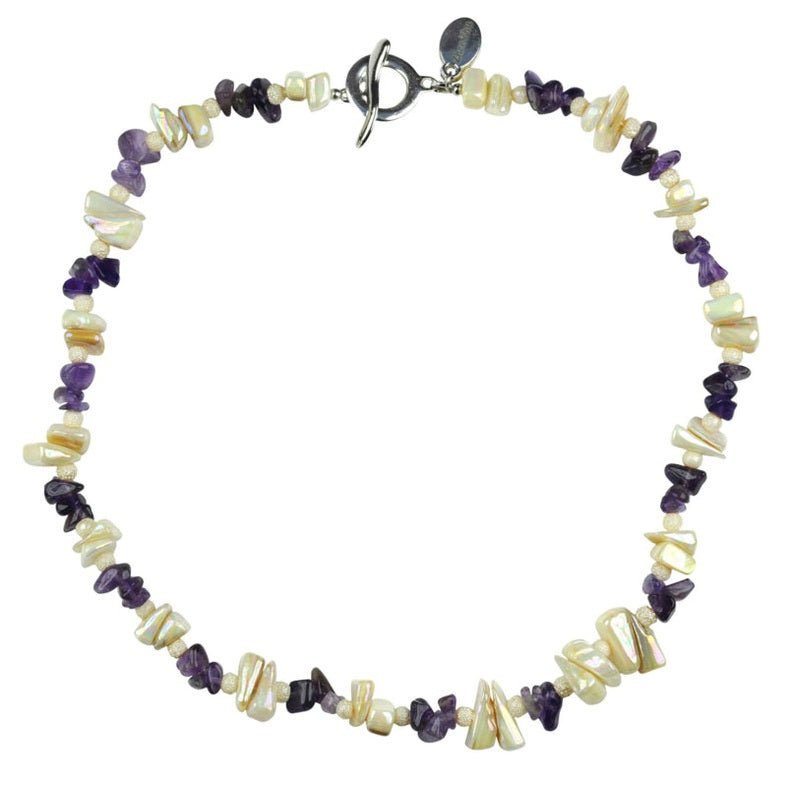 Edelstenen ketting met amethist en crème parelmoer | Cube Amethyst