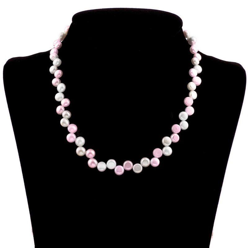Zoetwater parelketting met witte en roze parels en sterling zilver (925) op buste | Gonty