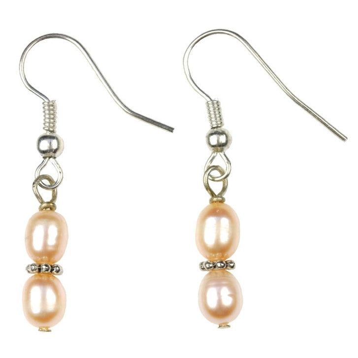 Zoetwater parel oorbellen met zalm kleurige parels en sterling zilver (925) | Zini