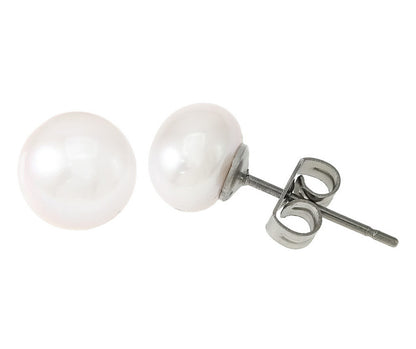 Witte zoetwater parel oorbellen met zilver edelstaal, parel oorknopjes | Pearl White 8 mm