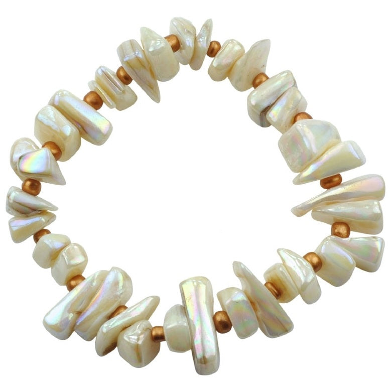 Cremè kleurige parelmoeren armband | Elastisch | Shell Cube AB Gold