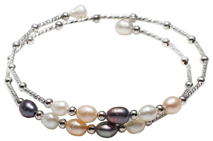 Zoetwater parel wikkel armband met natuurlijke gekleurde parels en zilver | Wrap Silver Multi Pearl