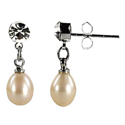 Zoetwater parel oorknopje met zalm kleurige parel en stras steentje | Cadeau set Big Crystal Pearl W-Pe