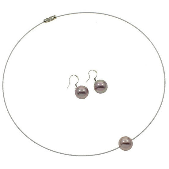 Oud roze mother of pearl parel set bestaande uit een parelketting en parel oorbellen met oud roze parel | Wire Shiny Ball Pink