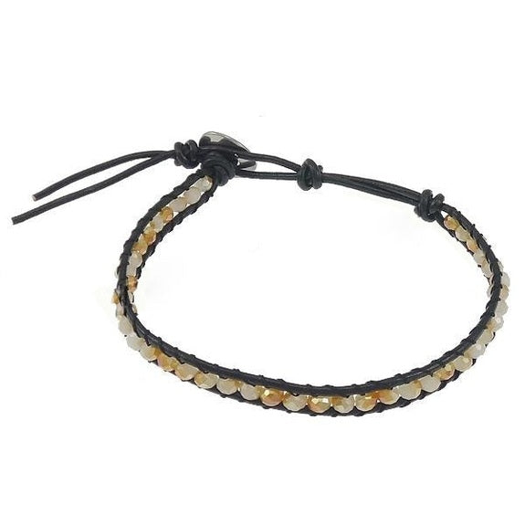 Kristallen armband met zwart leer | Champagne Crystal