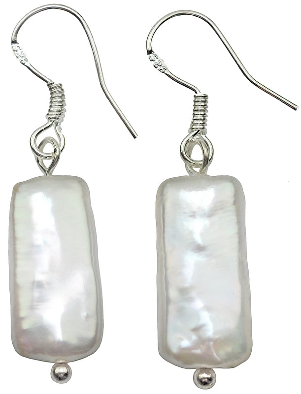 Zoetwater parel oorbellen met witte rechthoekige parels en sterling zilver (925) | Pearl Rectangle Peach