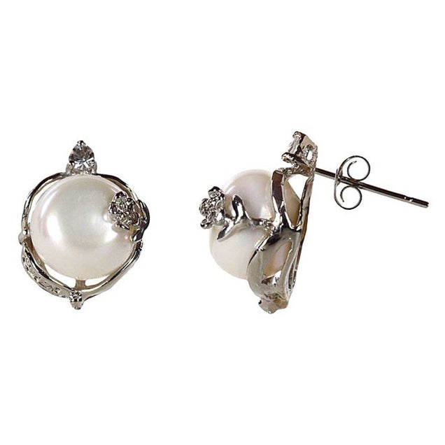 Grote witte zoetwater parel oorknoppen | Evita White