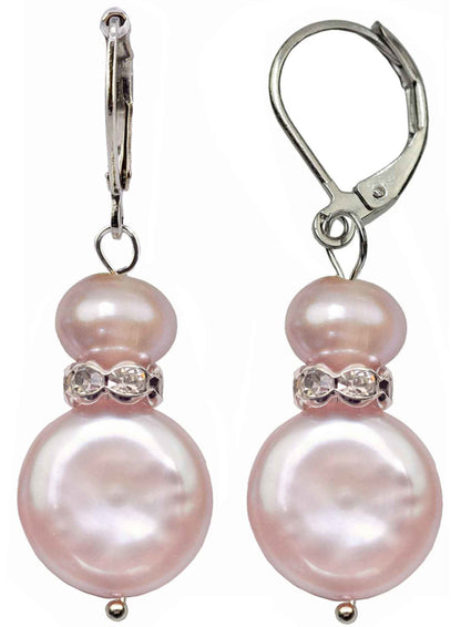 Roze zoetwater parel oorbellen met sterling zilver (925), voor en zijaanzicht | Conny Bling Pink