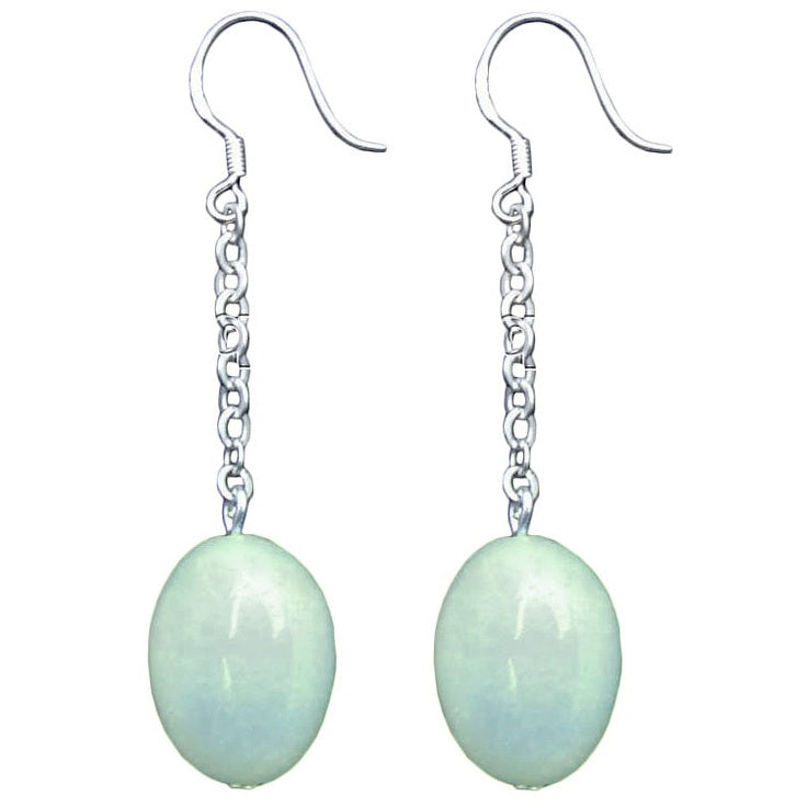 Lange groene edelstenen oorbellen met amazoniet en sterling zilver (925) | Dangling Amazonite Oval
