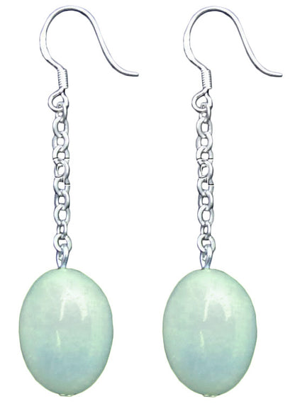 Lange groene edelstenen oorbellen met amazoniet en sterling zilver (925) | Dangling Amazonite Oval