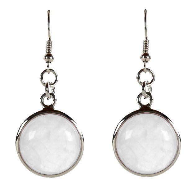 Edelstenen oorbellen met rond bergkristal en sterling zilver (925) vooraanzicht | Clear Quartz Round