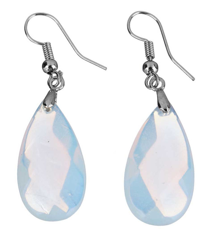 Licht blauwe edelstenen oorbellen met zee opaal en sterling zilver (925) | Facet Sea Opal