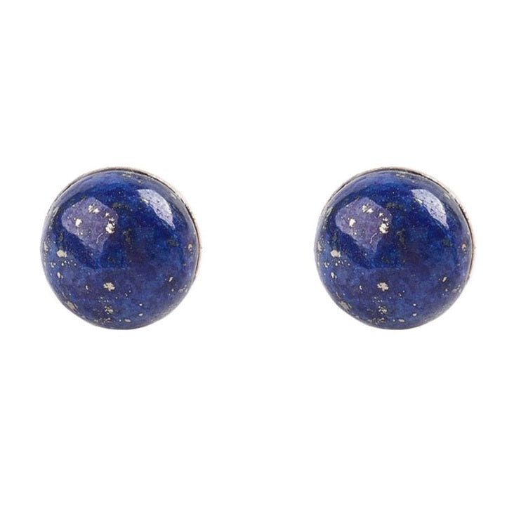 Blauwe edelstenen oorbellen, lapis lazuli oorknopjes, vooraanzicht | Lapis Lazuli Half Round
