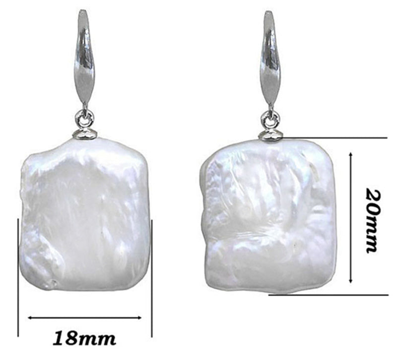 Witte zoetwater parel oorbellen met vierkanten parels en sterling zilver (925), maatindicatie | Dangling Pearl Square
