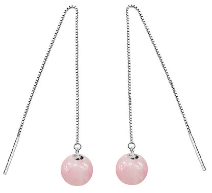 Lange roze edelstenen oorbellen met rozenkwarts en sterling zilver (925) | Rosé Quartz Chain