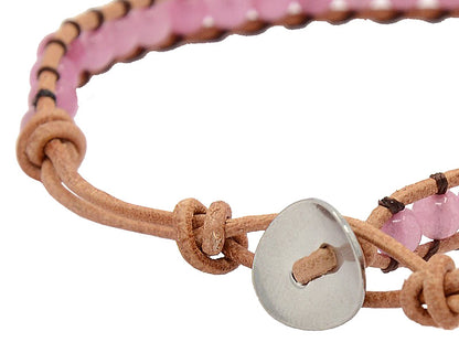 Slotje van roze edelstenen armband met rozenkwarts en bruin leer | Wrap Little Rose Quartz