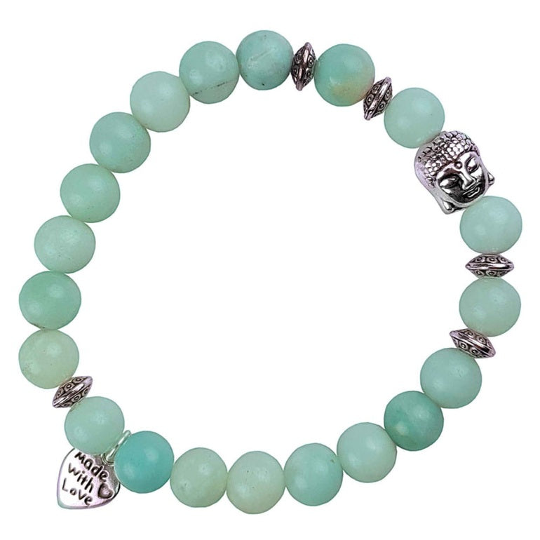 Groene edelstenen armband met amazoniet en een Boeddha | Elastisch | Buddha Amazonite