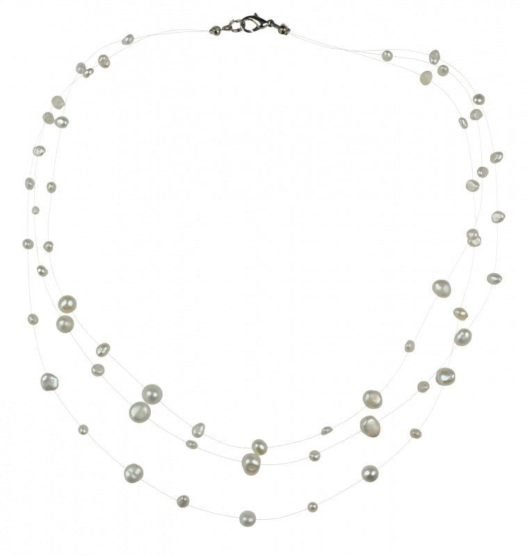 Zoetwater parelketting met witte parels in 3 rijen en sterling zilver (925) | Jill W