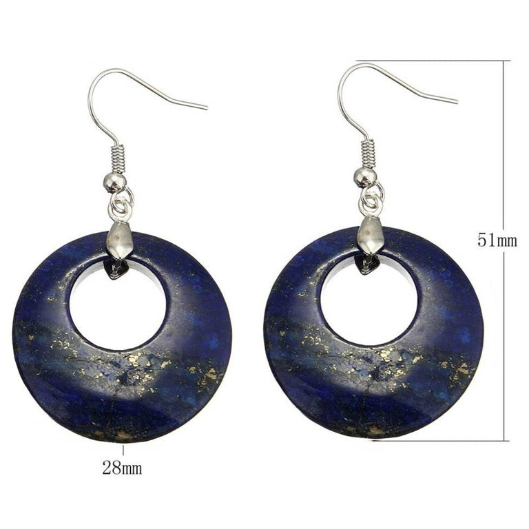 Blauwe edelstenen oorbellen met lapis lazuli in donut vorm met sterling zilver (925) met maatindicatie | Lapis Lazuli Donut