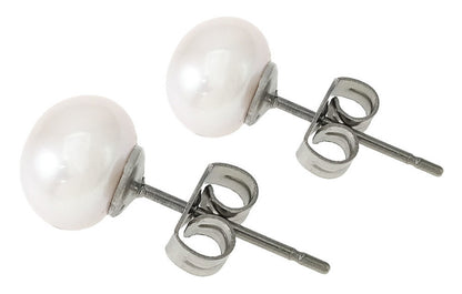 Witte zoetwater parel oorbellen, witte parel oorknopjes 10 mm, zijaanzicht | Pearl White 10 mm