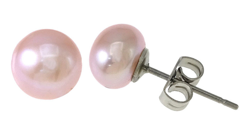Roze zoetwater parel oorbellen met zilver edelstaal, parel oorknopje | Pearl Rose 10 mm
