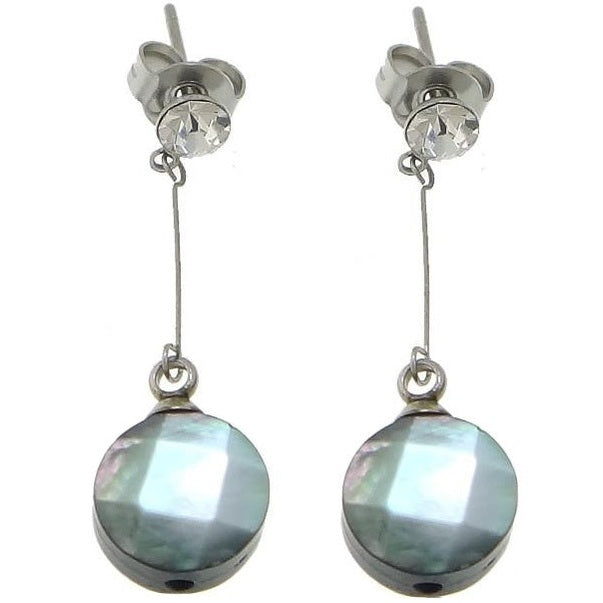 Lange parelmoeren oorbellen met blacklip en edelstaal | Blacklip Long Round