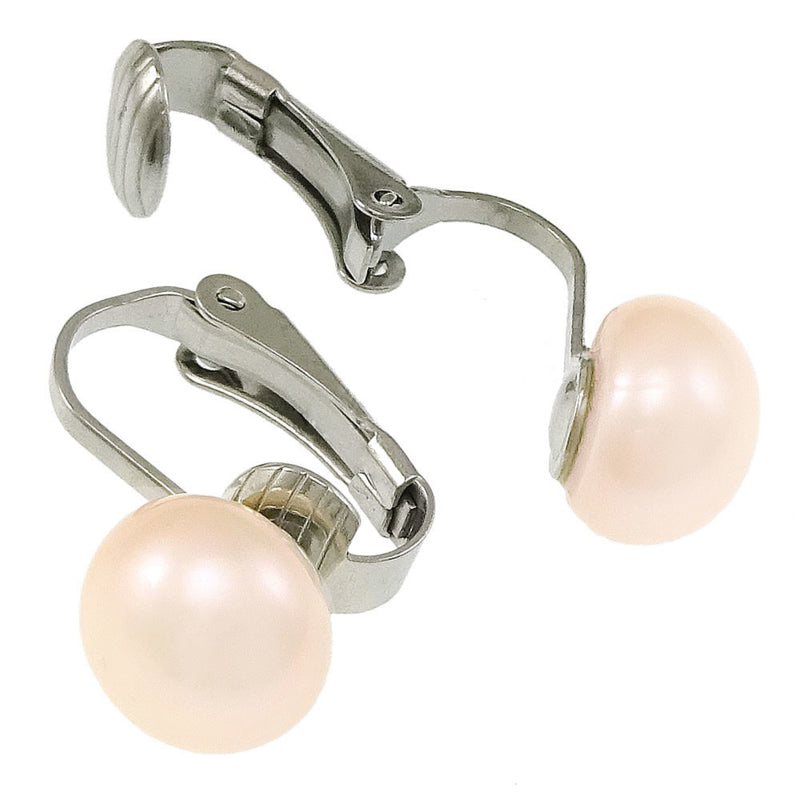 Zoetwater parel oorbellen met licht zalm kleurige parels en edelstaal,  open parel clips oorbellen | Clip Pearl Powder