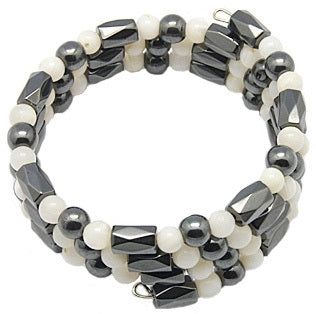 Edelstenen wikkel armband met magnetiet en parelmoer | Magnetite Shell Wrap