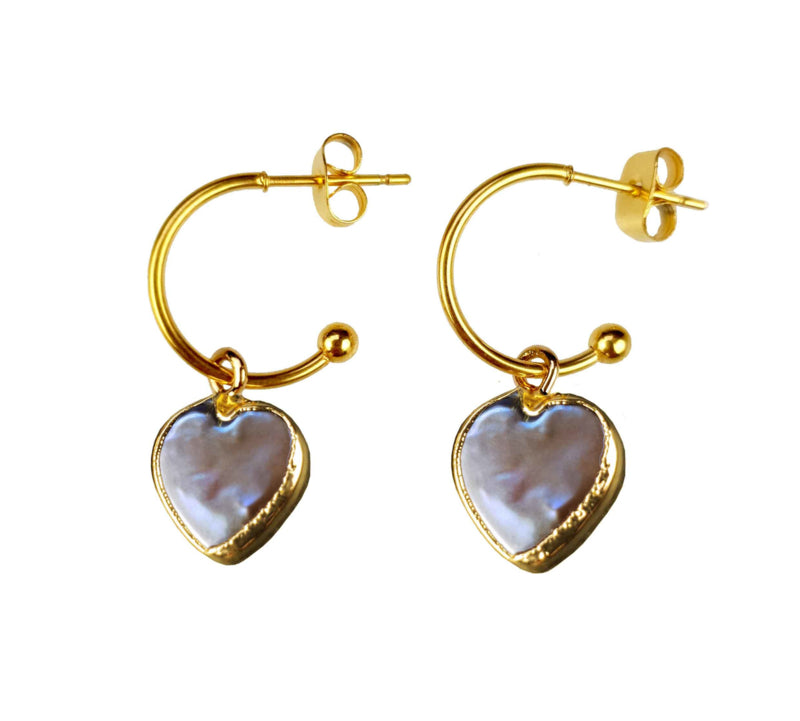 Zoetwater parel oorringen met bruin parel hart en goud edelstaal | Golden Hope 15 mm Heart Brown Pearl