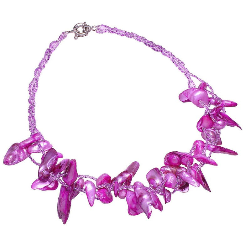 Zoetwater parelketting met pink gekleurde parels in 3 rijen | Pippa