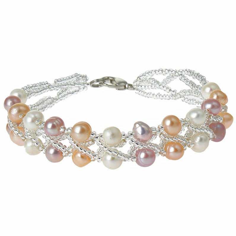 Zoetwater parel armband met witte, zalm en roze parels | Annabelle III