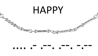 Cadeau set edelstenen ketting Morse Code Happy Silver Hematite
