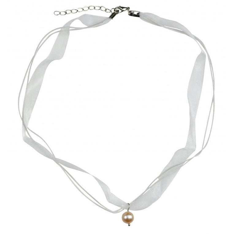 Zoetwater parelketting met zalm kleurige parel hanger | Elisa