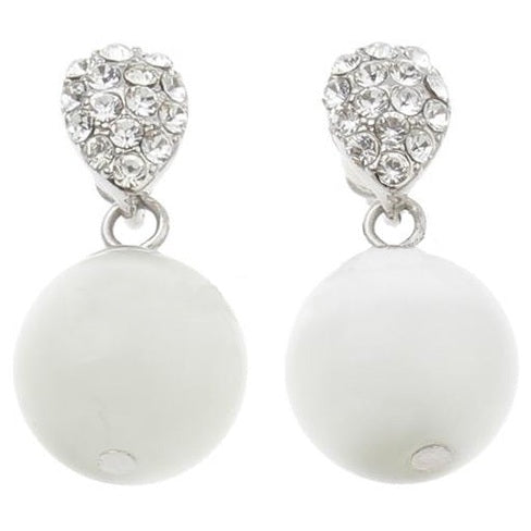 Witte edelstenen oorbellen met kattenoog en stras steentjes, oorknoppen | Bling W Cat’s Eye