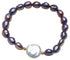 Zoetwater parel armband met blauw-paarse en witte parels, elastisch | Danisa