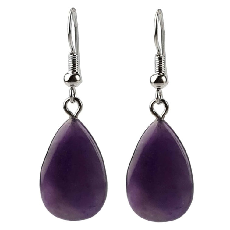 Paarse edelstenen oorbellen met amethist en sterling zilver (925), vooraanzicht | Amethyst Drop